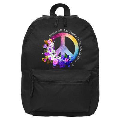 All The People Imagine Living Life In Peace Colorful Flowers 16 in Basic Backpack