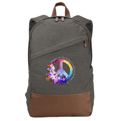 All The People Imagine Living Life In Peace Colorful Flowers Cotton Canvas Backpack