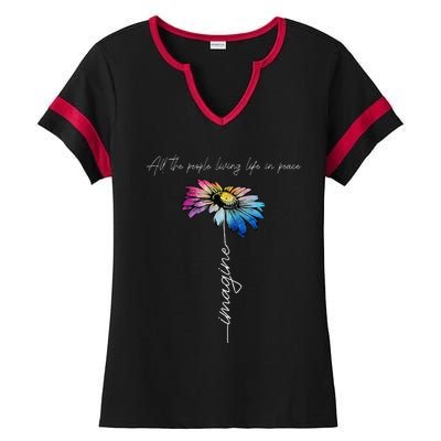 All The People Imagine Living Life In Peace Vintage Flower Ladies Halftime Notch Neck Tee