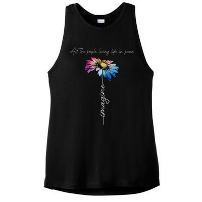 All The People Imagine Living Life In Peace Vintage Flower Ladies PosiCharge Tri-Blend Wicking Tank