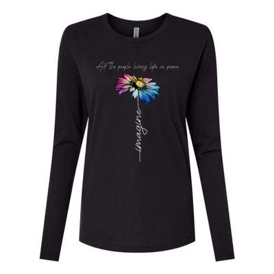 All The People Imagine Living Life In Peace Vintage Flower Womens Cotton Relaxed Long Sleeve T-Shirt