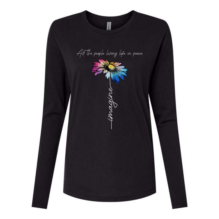 All The People Imagine Living Life In Peace Vintage Flower Womens Cotton Relaxed Long Sleeve T-Shirt