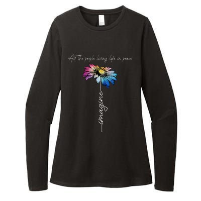 All The People Imagine Living Life In Peace Vintage Flower Womens CVC Long Sleeve Shirt