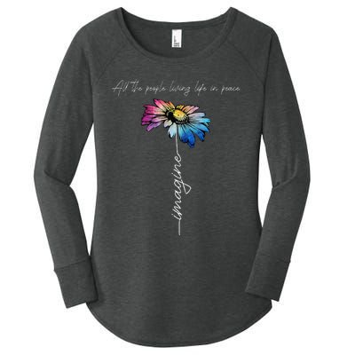 All The People Imagine Living Life In Peace Vintage Flower Women's Perfect Tri Tunic Long Sleeve Shirt