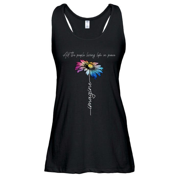 All The People Imagine Living Life In Peace Vintage Flower Ladies Essential Flowy Tank