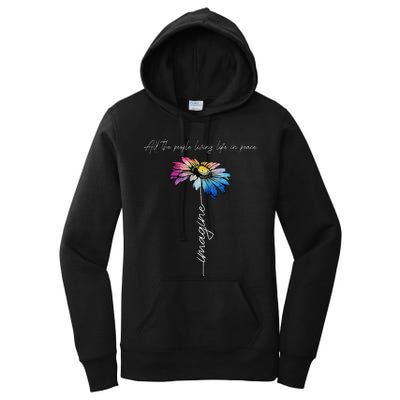 All The People Imagine Living Life In Peace Vintage Flower Women's Pullover Hoodie