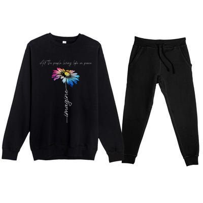 All The People Imagine Living Life In Peace Vintage Flower Premium Crewneck Sweatsuit Set