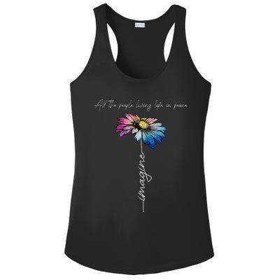 All The People Imagine Living Life In Peace Vintage Flower Ladies PosiCharge Competitor Racerback Tank