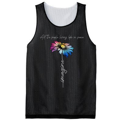 All The People Imagine Living Life In Peace Vintage Flower Mesh Reversible Basketball Jersey Tank