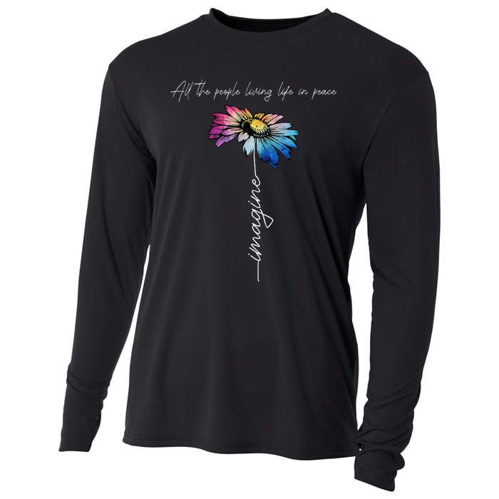 All The People Imagine Living Life In Peace Vintage Flower Cooling Performance Long Sleeve Crew