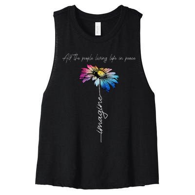 All The People Imagine Living Life In Peace Vintage Flower Women's Racerback Cropped Tank