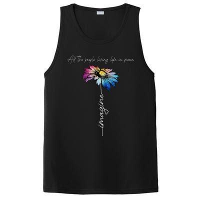 All The People Imagine Living Life In Peace Vintage Flower PosiCharge Competitor Tank