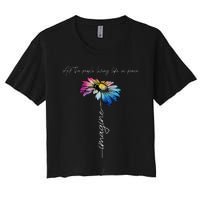 All The People Imagine Living Life In Peace Vintage Flower Women's Crop Top Tee