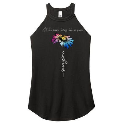 All The People Imagine Living Life In Peace Vintage Flower Women's Perfect Tri Rocker Tank