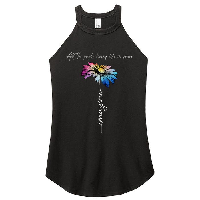 All The People Imagine Living Life In Peace Vintage Flower Women's Perfect Tri Rocker Tank