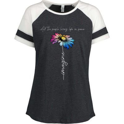 All The People Imagine Living Life In Peace Vintage Flower Enza Ladies Jersey Colorblock Tee