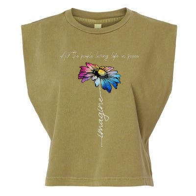 All The People Imagine Living Life In Peace Vintage Flower Garment-Dyed Women's Muscle Tee