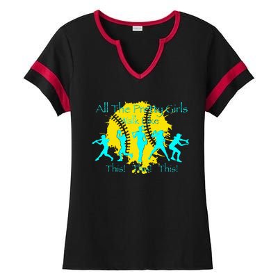 All The Pretty Walk Like This Softball Ladies Halftime Notch Neck Tee