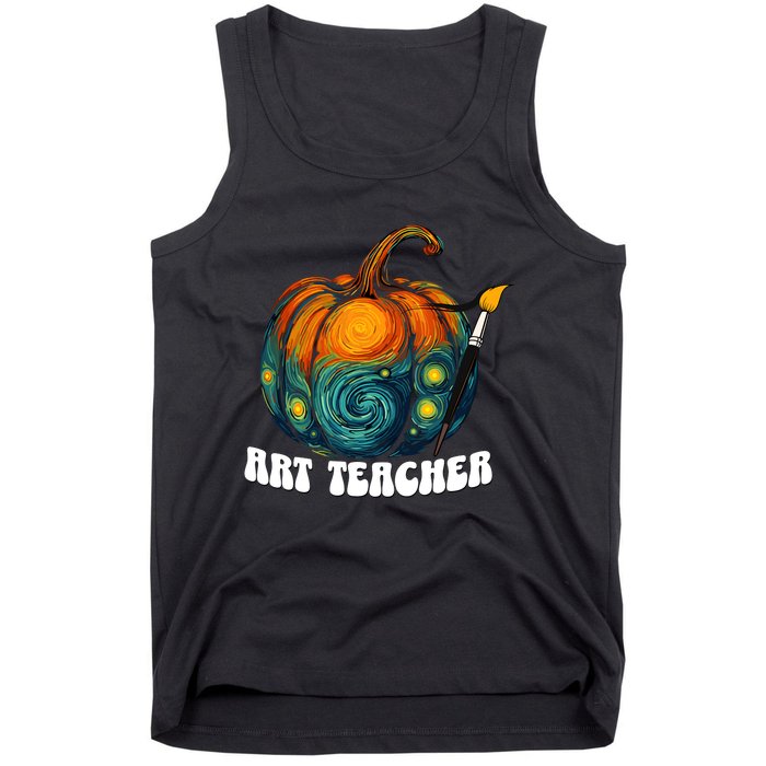 Art Teacher Pumpkin Halloween Starry Night Van Gogh Tank Top