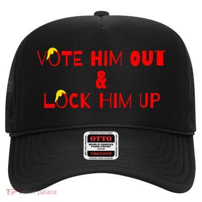 Anti Trump Patriotic Vote Him Out Lock Him Up. Vote Biden High Crown Mesh Back Trucker Hat