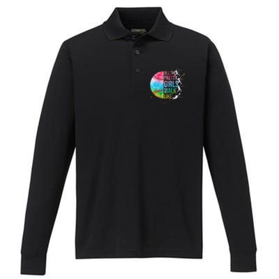 All The Pretty Walk Like This Funny Baseball Softball Performance Long Sleeve Polo