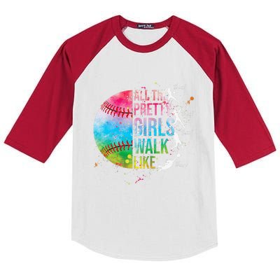 All The Pretty Walk Like This Funny Baseball Softball Kids Colorblock Raglan Jersey