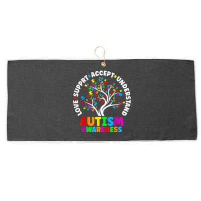 Autism Tree Puzzle tee Love Accept Support Autism Awareness Large Microfiber Waffle Golf Towel