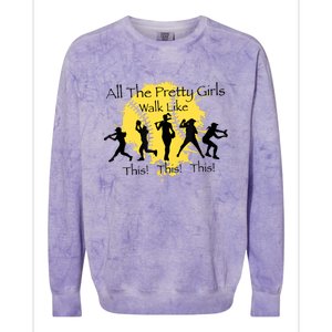 All The Pretty Girl Walk Like This Funny Baseball Girl Softball Colorblast Crewneck Sweatshirt