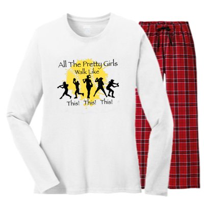 All The Pretty Girl Walk Like This Funny Baseball Girl Softball Women's Long Sleeve Flannel Pajama Set 