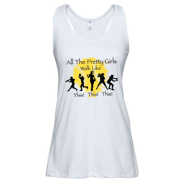 All The Pretty Girl Walk Like This Funny Baseball Girl Softball Ladies Essential Flowy Tank