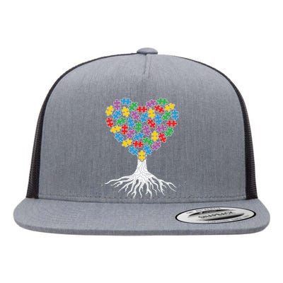 Autism Tree Puzzles Heart Tree Gift Autism Awareness Day Flat Bill Trucker Hat