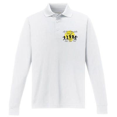 All The Pretty Walk Like This Funny Baseball Softball Performance Long Sleeve Polo