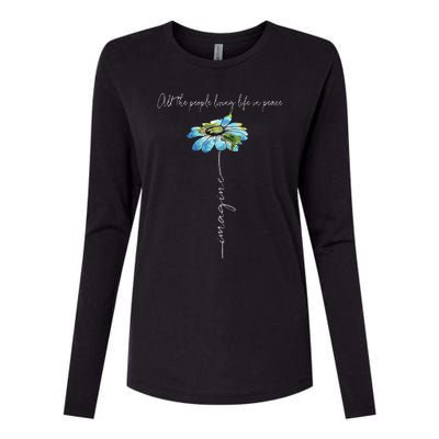 All The People Imagine Living Life In Peace Daisy Flower Womens Cotton Relaxed Long Sleeve T-Shirt