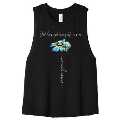 All The People Imagine Living Life In Peace Daisy Flower Women's Racerback Cropped Tank