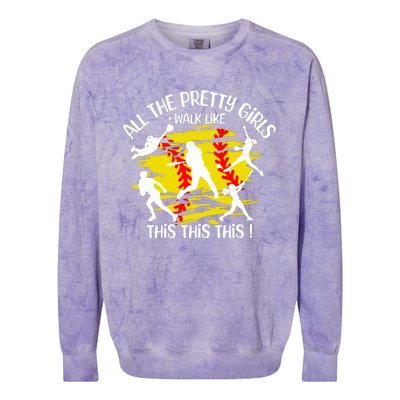 All The Pretty Girl Walk Like This Softball Colorblast Crewneck Sweatshirt