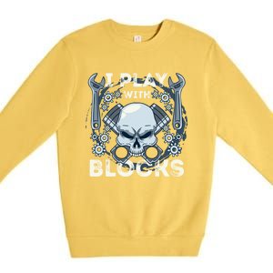 Automechanic Tuning Pun Playing With Motor Block Car Engine Funny Gift Premium Crewneck Sweatshirt