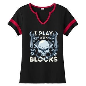 Automechanic Tuning Pun Playing With Motor Block Car Engine Funny Gift Ladies Halftime Notch Neck Tee