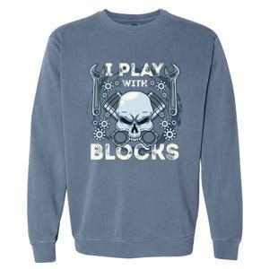 Automechanic Tuning Pun Playing With Motor Block Car Engine Funny Gift Garment-Dyed Sweatshirt