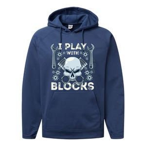 Automechanic Tuning Pun Playing With Motor Block Car Engine Funny Gift Performance Fleece Hoodie