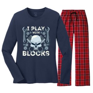 Automechanic Tuning Pun Playing With Motor Block Car Engine Funny Gift Women's Long Sleeve Flannel Pajama Set 