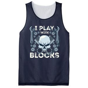 Automechanic Tuning Pun Playing With Motor Block Car Engine Funny Gift Mesh Reversible Basketball Jersey Tank