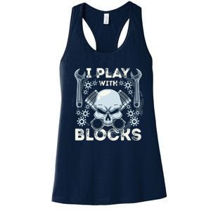 Automechanic Tuning Pun Playing With Motor Block Car Engine Funny Gift Women's Racerback Tank