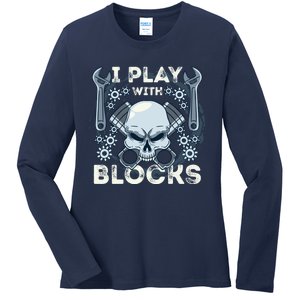 Automechanic Tuning Pun Playing With Motor Block Car Engine Funny Gift Ladies Long Sleeve Shirt