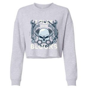 Automechanic Tuning Pun Playing With Motor Block Car Engine Funny Gift Cropped Pullover Crew