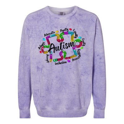 Autism Teacher Pencil Autism Awareness Month Colorblast Crewneck Sweatshirt