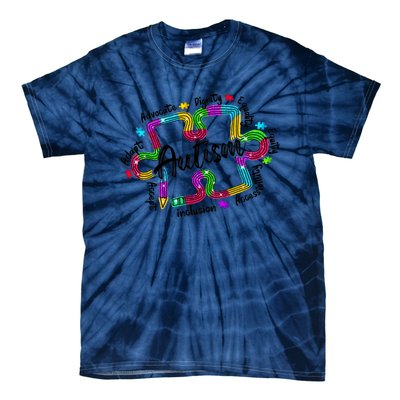 Autism Teacher Pencil Autism Awareness Month Tie-Dye T-Shirt