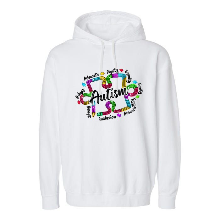 Autism Teacher Pencil Autism Awareness Month Garment-Dyed Fleece Hoodie