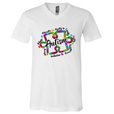 Autism Teacher Pencil Autism Awareness Month V-Neck T-Shirt