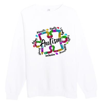 Autism Teacher Pencil Autism Awareness Month Premium Crewneck Sweatshirt