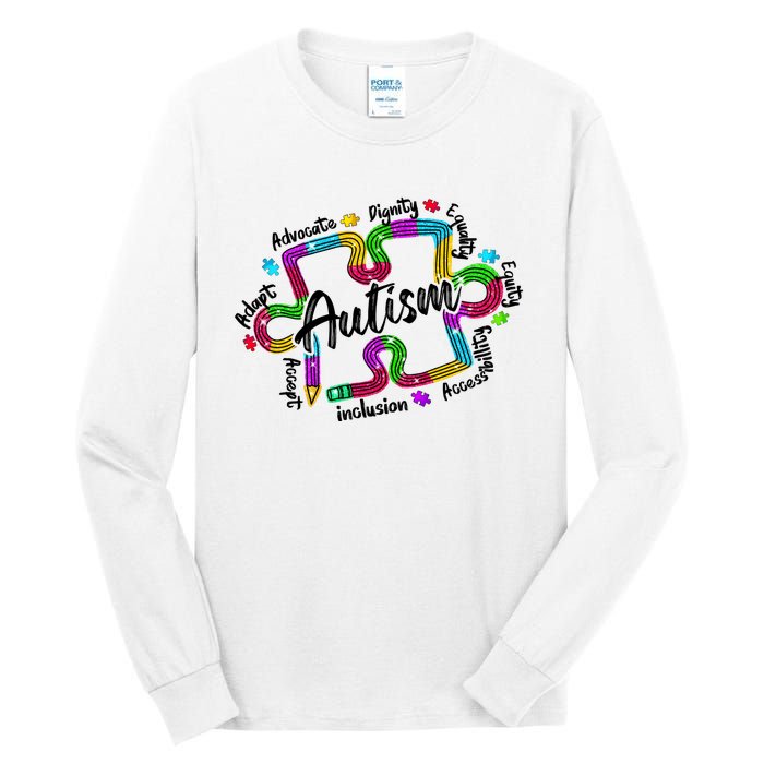 Autism Teacher Pencil Autism Awareness Month Tall Long Sleeve T-Shirt